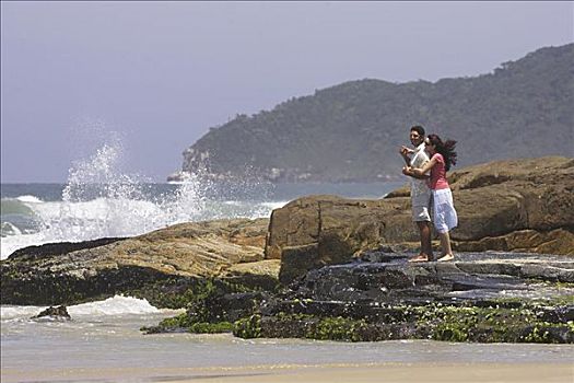 伴侣,岩石,岸边,海滩,巴西