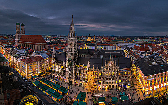 市政厅,圣母教堂,圣诞市场,慕尼黑,巴伐利亚,德国,欧洲