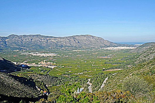 俯视,风景,山谷,山峦,海岸,白色海岸,阿利坎特省,西班牙,欧洲