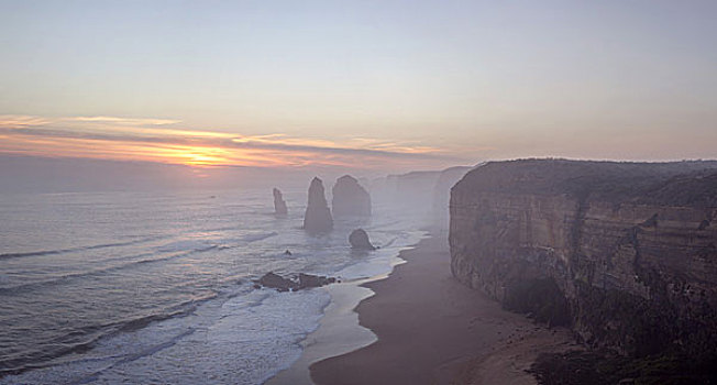 悬崖,岩石构造,海滩,日落,维多利亚,澳大利亚