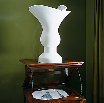 现代,石膏,花瓶,站立,老式,盥洗盆,角,主卧室