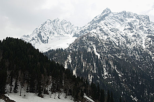 云,上方,积雪,山峦,查谟-克什米尔邦,印度
