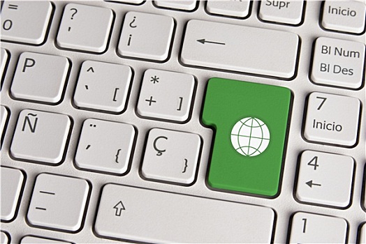 全球,绿色,概念,世界,键盘,按键