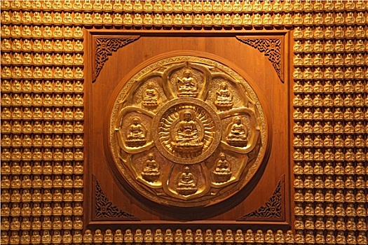 金色,轮子,佛,墙壁,龙,庙宇,泰国