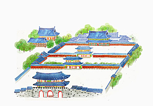 风景,全州,乡村,韩国,水彩