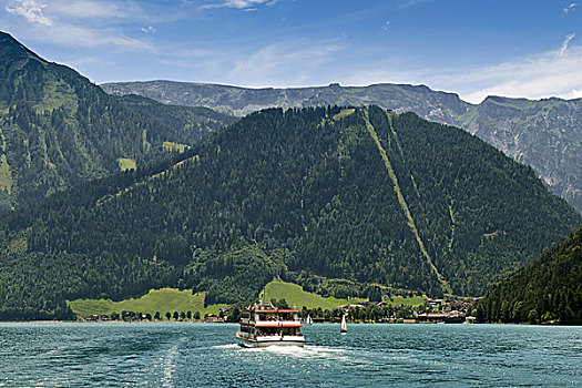 渡轮,阿亨湖地区,风景,地标,山,奥地利