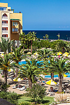 风景,池边,区域,五星级,度假酒店,靠近,港口,突尼斯,地中海
