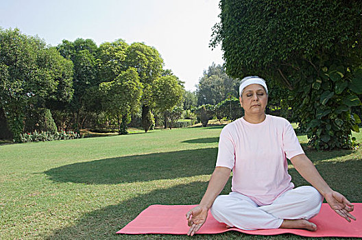 女人,练习,瑜珈,公园,新德里,印度