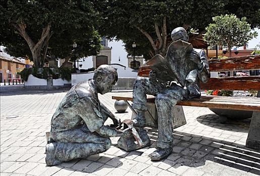 擦鞋,男孩,雕塑,广场,大卡纳利岛,西班牙