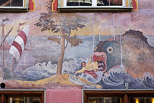 壁画,故事,鲸,咖啡,斯瓦比亚,巴登符腾堡,德国,欧洲