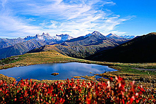 法国,山,风景,水塘