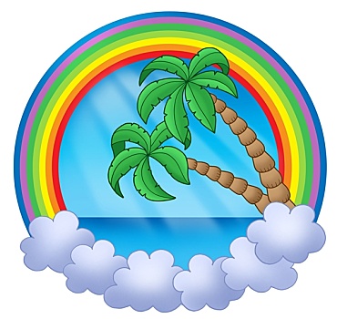 彩虹,圆,棕榈树