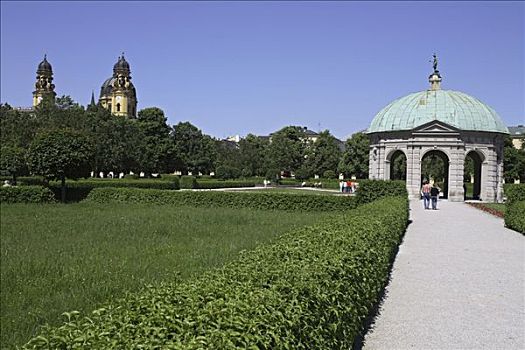 教堂,宫廷花园,宫殿,花园,慕尼黑,上巴伐利亚,德国