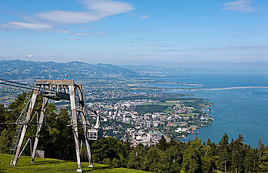 风景,线缆,上方,布雷根茨,山,康士坦茨湖,奥地利,欧洲