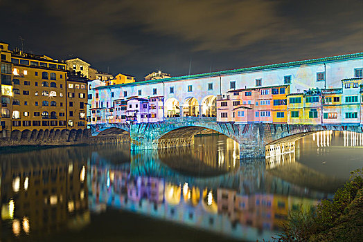 色彩,光亮,维奇奥桥,夜晚,节日,阿诺河,佛罗伦萨,意大利,欧洲
