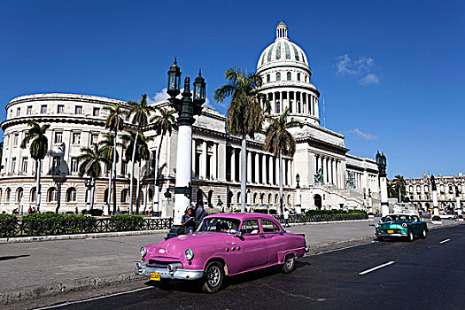老爷车,正面,首都,哈瓦那,古巴,北美