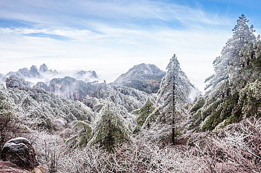 安徽黄山风景区冬雪云海风光