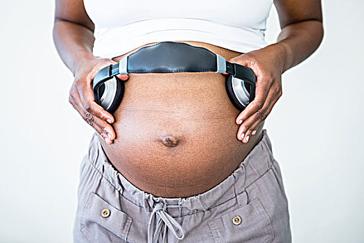 孕妇,耳机,肚子