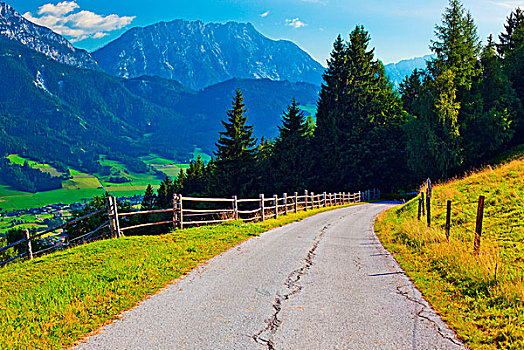 阿尔卑斯山,山,早晨,道路,风景