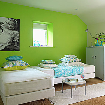 绿色,客房,沙发,床,淡绿,柜橱