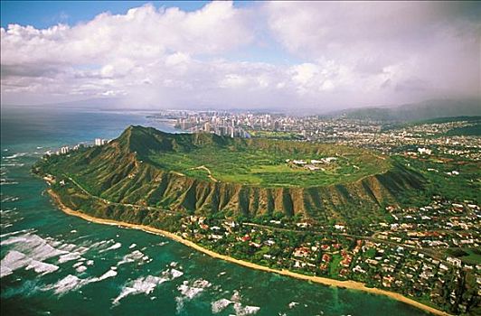 夏威夷,瓦胡岛,俯视,海岸线,风景,家,前景,怀基基海滩,酒店,背景