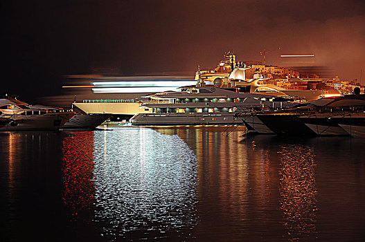 超级游艇,伊比萨岛,西班牙,日落