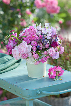 小,花束,不同,粉色,玫瑰,香豌豆花