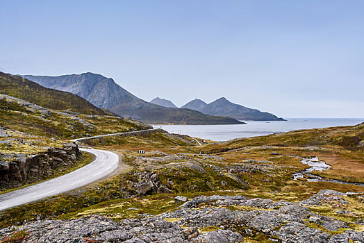 沥青,弯路,山,特罗姆瑟,挪威