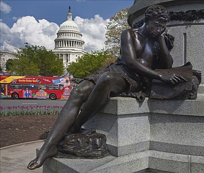 雕塑,政府建筑,背景,国会大厦建筑,华盛顿特区,美国