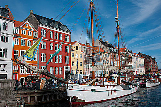 丹麦,哥本哈根,新港,历史,帆船,停泊,港口
