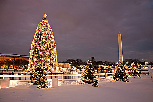 圣诞装饰,城市,黄昏,华盛顿纪念碑,华盛顿特区,美国