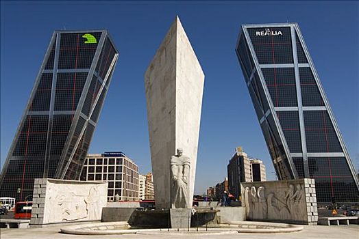 纪念,正面,倾斜,塔,卡斯蒂利亚,马德里,西班牙