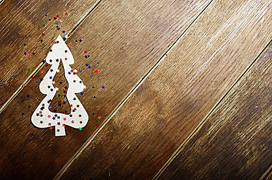 圣诞树,剪纸,背景,木桌子