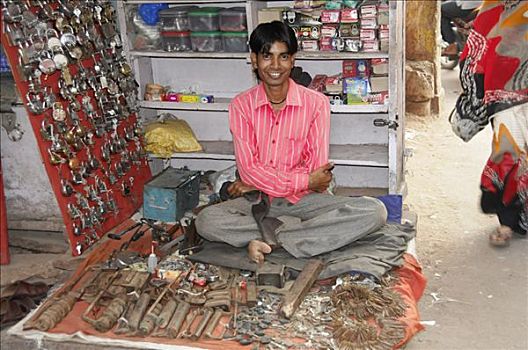 街头摊贩,拉贾斯坦邦,北印度,亚洲