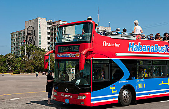 哈瓦那,古巴,新,旅游,双层巴士,拍照,加勒比,背景,建筑