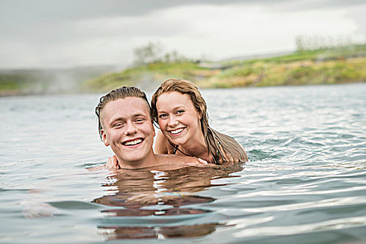 头像,微笑,年轻,情侣,放松,秘密,泻湖,温泉,冰岛