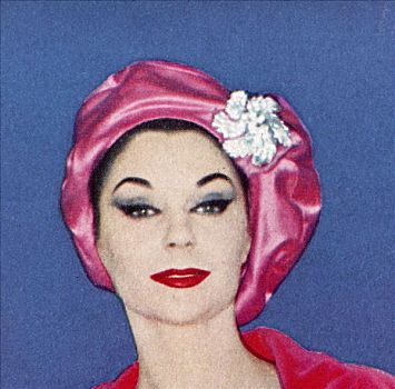 女人,粉色,丝绸,帽子,20世纪50年代
