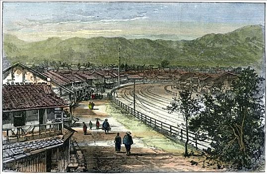铁路线,靠近,神户,日本,1891年