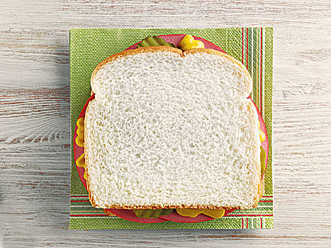 三明治,芥末,泡菜,白色,面包
