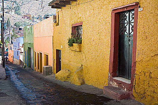 北美,墨西哥,瓜纳华托,彩色,建筑,山坡,街道