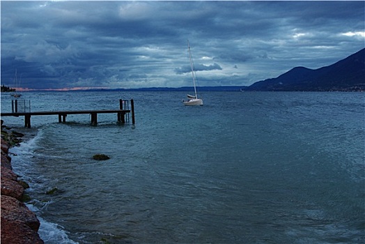 风暴,早晨,加尔达湖,靠近,意大利