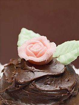 巧克力蛋糕,杏仁糖玫瑰花,特写