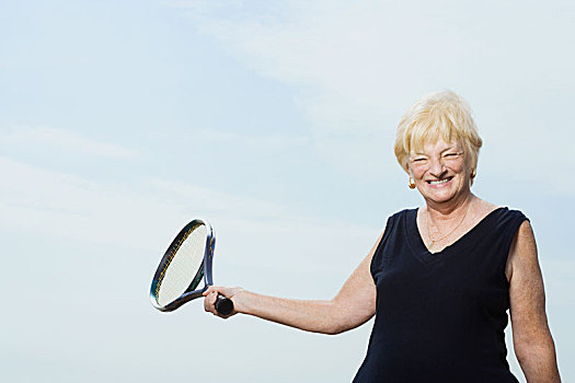 老年,女人,网球拍