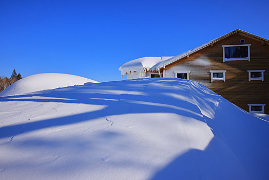 老里克湖服务区积雪中的建筑