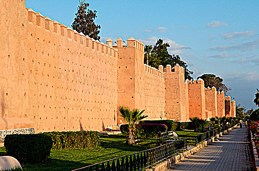 城市,马拉喀什,墙壁,老城