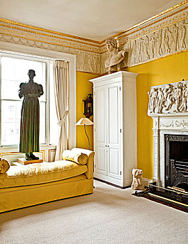 住宅,伦敦,古典,檐壁,黄色,招待,房间