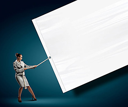 职业女性,拉拽,留白,旗帜