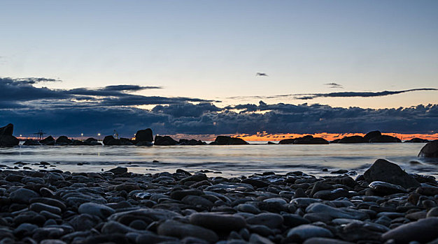 日落,波罗的海,石头,岸边