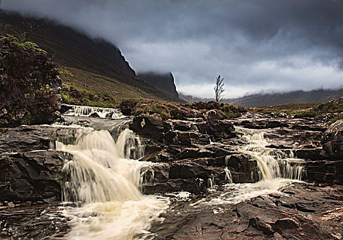 水,层叠,上方,石头,乌云,半岛,苏格兰