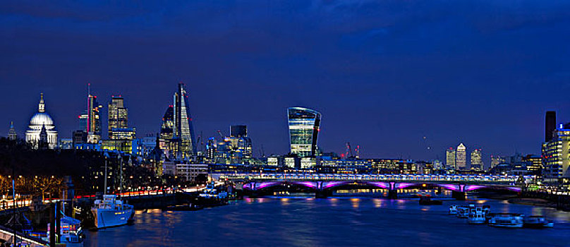 黃昏,全景,城市,伦敦,天际线,圣保罗大教堂,光亮,桥,现代建筑,泰晤士河